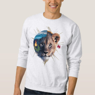 Moletom Camisola Básica de Rosto Dividido Lion Cub - Eleme