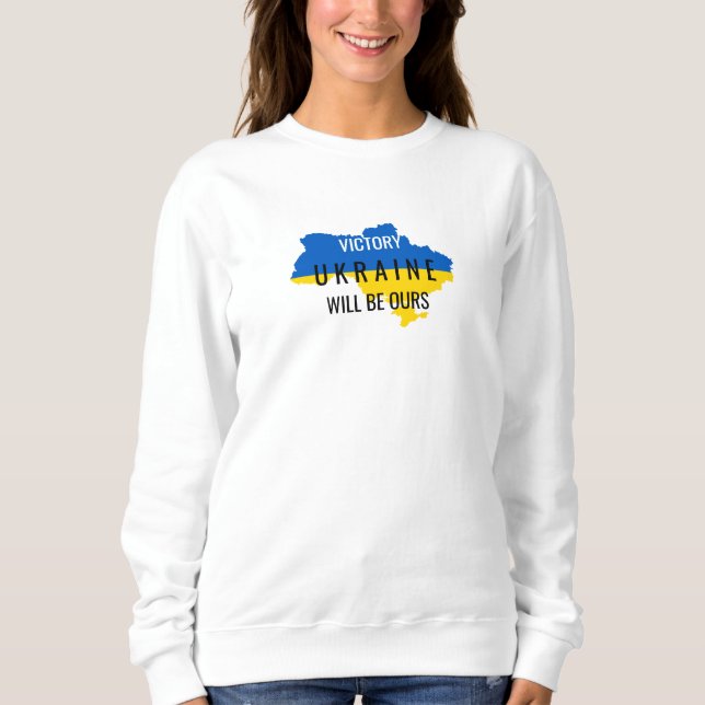 Moletom Camisola branca com sobreposição das cores da Ucrâ (Frente)