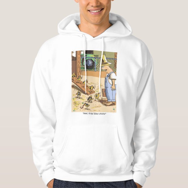 Moletom Camisola branca de capuz Pintinho Biker (Frente)