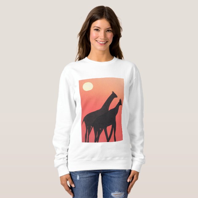 Moletom Camisola branca feminina com Design Giraffe (Frente Completa)