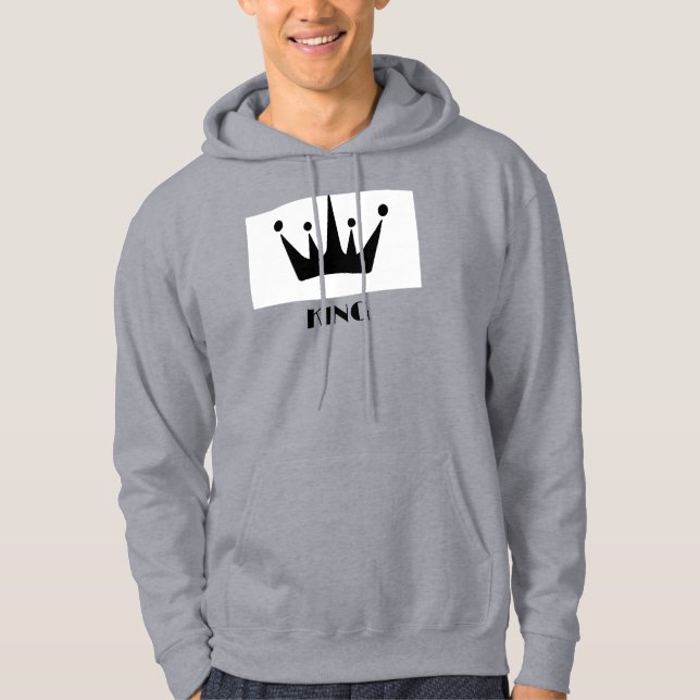 Moletom Camisola Cinza com Coroa de Texto Rei Personalizad (Frente)