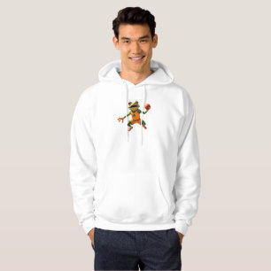 Moletom Camisola com capuz branca para homens com sapo de