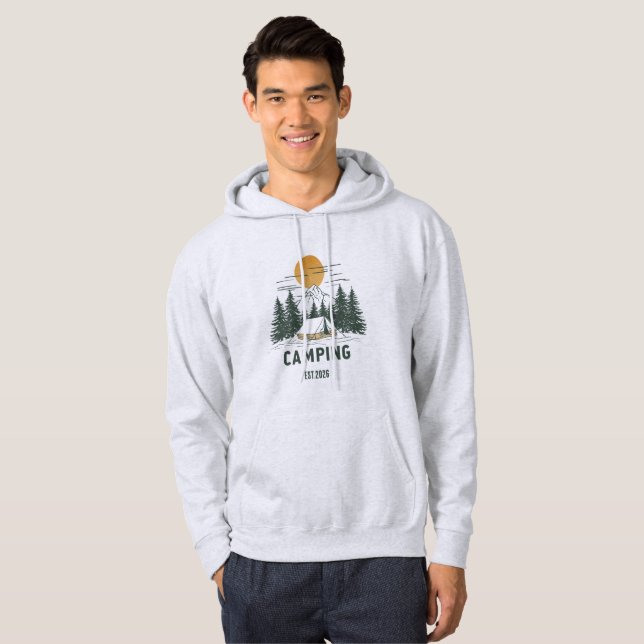 Moletom Camisola com Capuz de Acampamento com Pinheiros e  (Frente Completa)