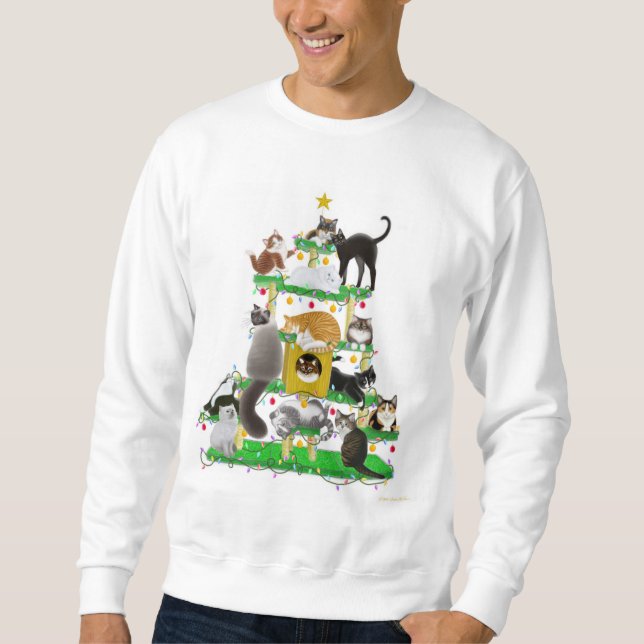 Moletom Camisola da árvore do gato do Natal (Frente)