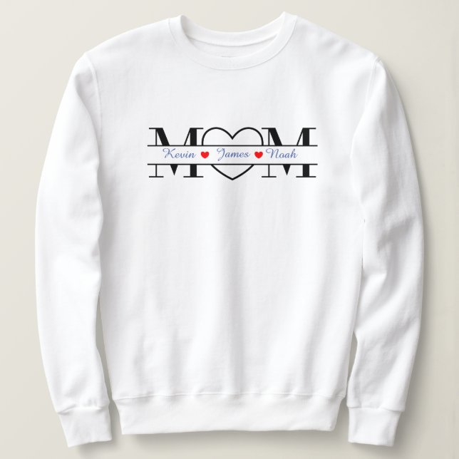 Moletom Camisola da Mãe Personalizada com Nomes de Criança (Frente do Design)