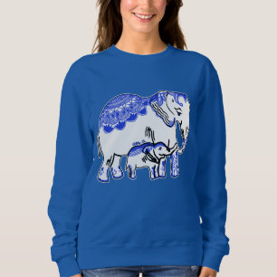 Moletom Camisola de blusa azul e elefantes brancos