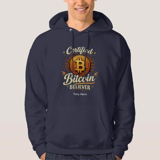Moletom Camisola de Capuz de Crente Certificado em Bitcoin (Frente)