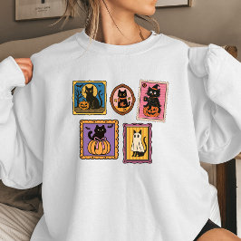 Moletom Camisola de Halloween Feminina Black Cat Stamps |