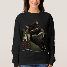 Camisola de leitura de gato preto aconchegante - A