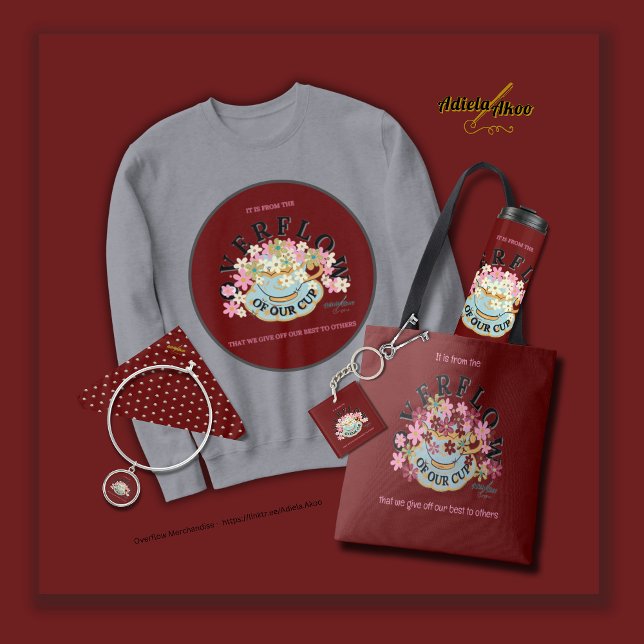 Moletom Camisola de matizes vermelhos de SOBREFLUXO da Poe (Overflow Sweatshirt, tote, bandana, charm bracelet, keychain & thermal tumbler by Poet Adiela Akoo)