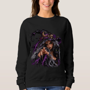 Moletom Camisola de mulher Gótica Bruxa e Gato Preto - Min