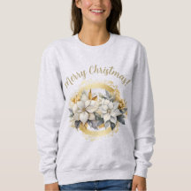 Camisola de Natal Alegre Poinsettia Branco & Doura