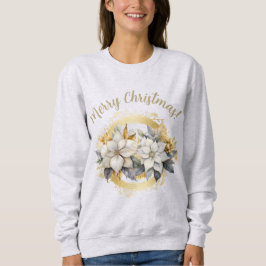 Moletom Camisola de Natal Alegre Poinsettia Branco & Doura