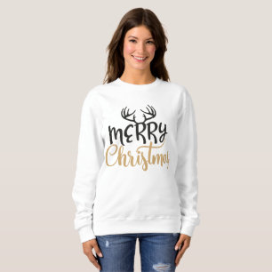 Moletom Camisola de Natal com Chifres para Mulheres Feliz 