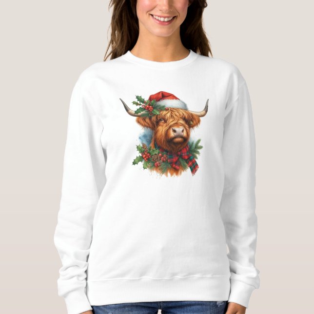 Moletom Camisola de Natal das mulheres da Highland Cow (Frente)