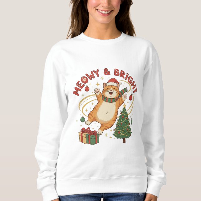 Moletom Camisola de Natal de Gato Presente para Amantes de (Frente)