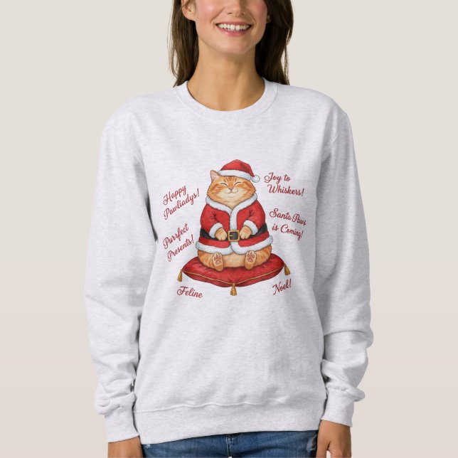 Moletom Camisola de Natal de Gato Santa Paws (Frente)