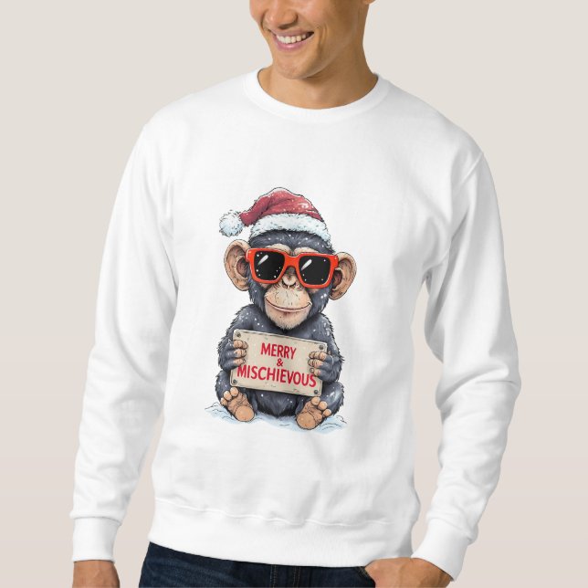 Moletom Camisola de Natal de Macaco Divertido (Frente)