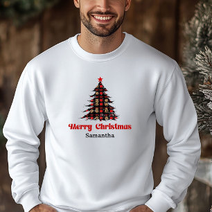 Moletom Camisola de Natal Elegante com Árvore de Xadrez Co