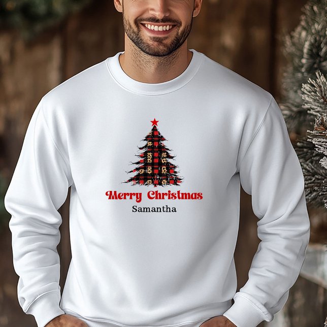 Moletom Camisola de Natal Elegante com Árvore de Xadrez Co (Elegant Plaid Tree Christmas Sweatshirt Cozy Style)