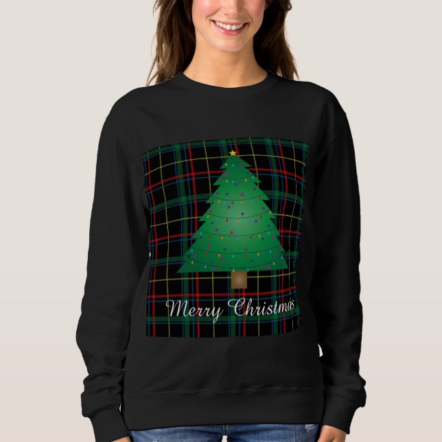 Moletom Camisola de Natal Feia de Xadrez com Árvore de Nat (Frente)
