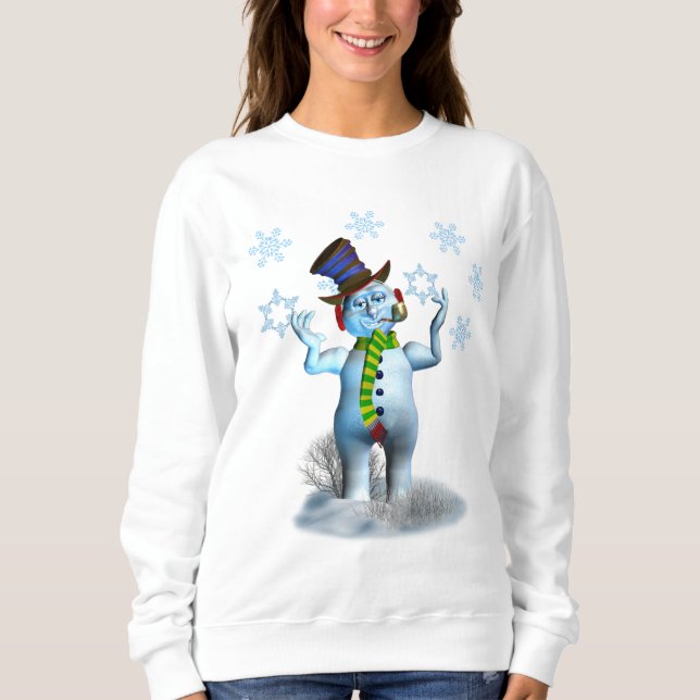 Moletom Camisola de Natal feminina com boneco de neve (Frente)