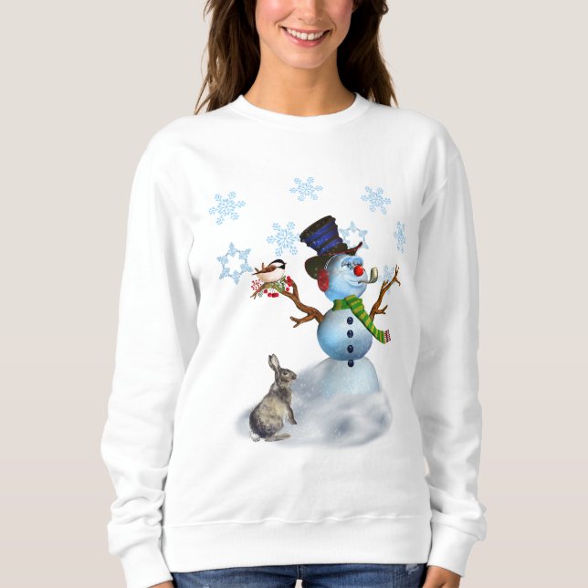 Moletom Camisola de Natal feminina com boneco de neve (Frente)