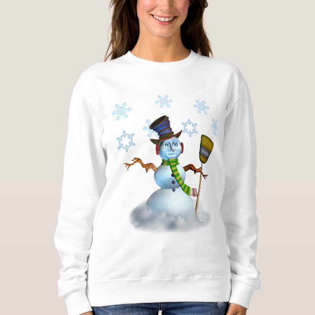 Moletom Camisola de Natal feminina com boneco de neve (Frente)