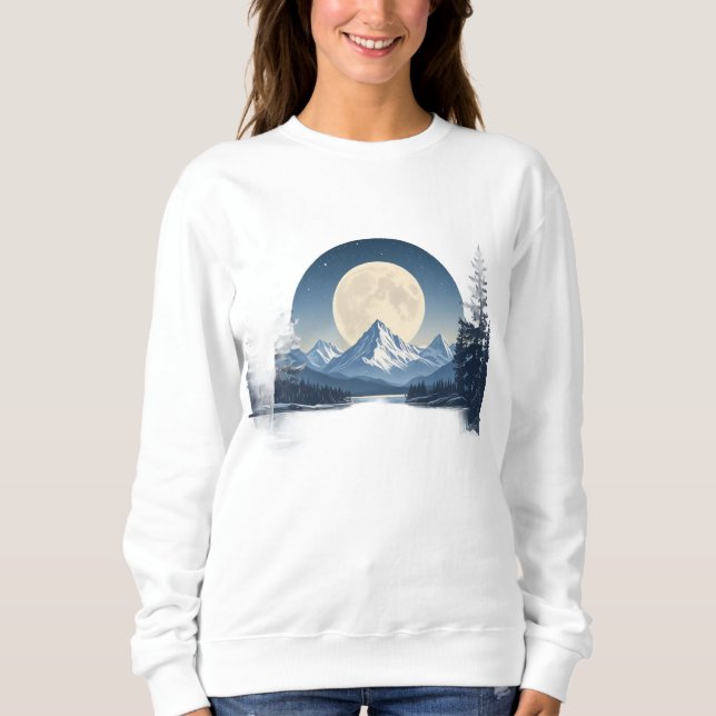 Moletom Camisola de Paisagem de Montanha sob Lua Cheia (Frente)
