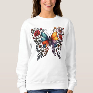 Moletom Camisola Feminina de Arte Floral de Borboleta Vibr