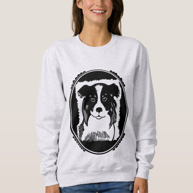 Moletom Camisola para mulheres da Border Collie Black & Wh (Frente)