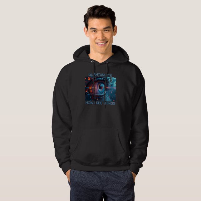 Moletom Camisola preta com capuz Quantum Eye para homens (Frente Completa)