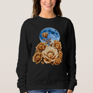 Moletom Camisola Vintage Blue Moon & Golden Roses, Elegant