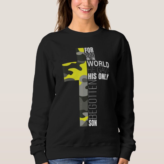 Moletom Camo Christian Bíblia Verse John 316 Fé Deus Cros (Frente)