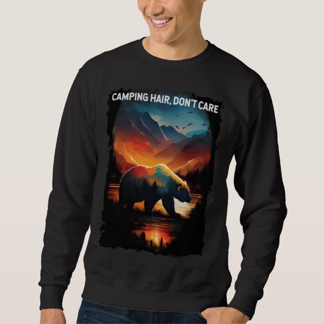Moletom Camping Hair, Don't Care hiking camping bear (Frente)