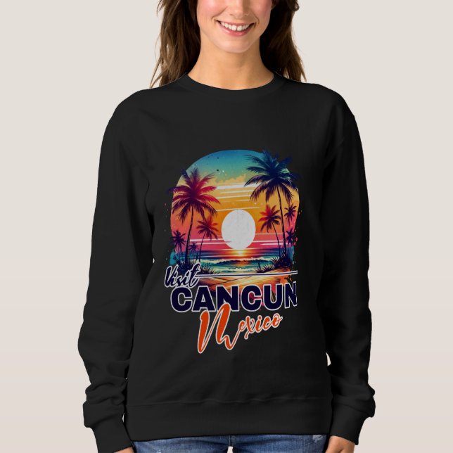Moletom Cancun México Sunset Beach Palm Tree Trip Souvenir (Frente)