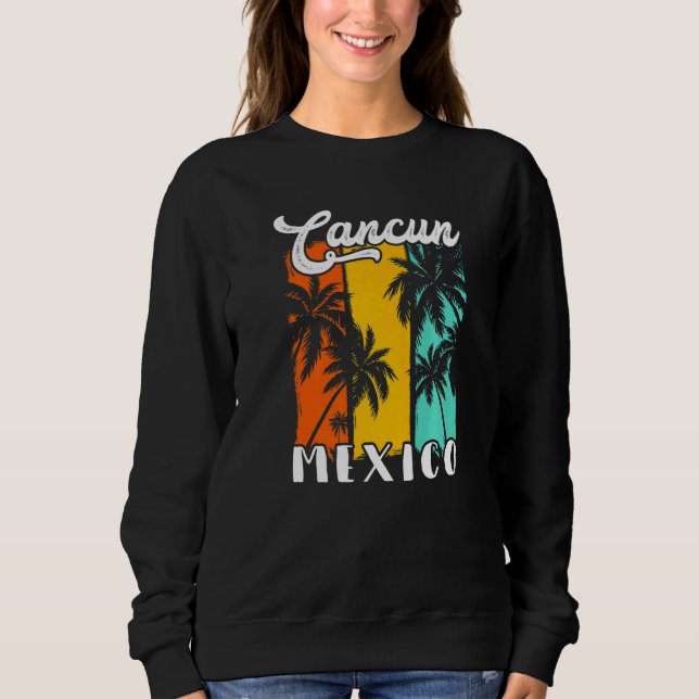 Moletom Cancun Palm Trees Beach Mexico Retro Vacation Fami (Frente)