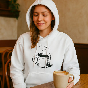 Moletom Caneca de Café Desenhada à Mão Esboço Minimalista