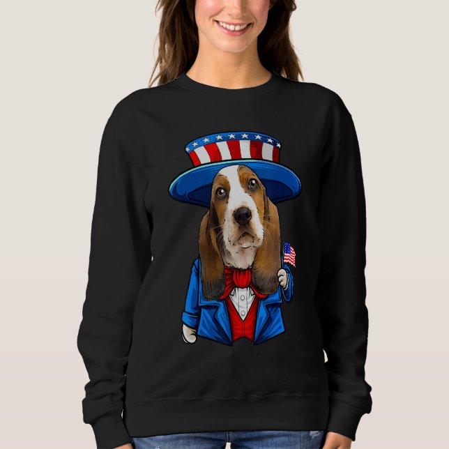 Moletom Cão De Caça Basset 4 De Julho Americano (Frente)