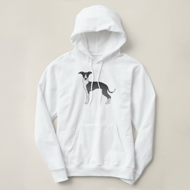 Moletom Cão-De-Cartografia De Galgo Grego, Branco E Preto (Frente do Design)