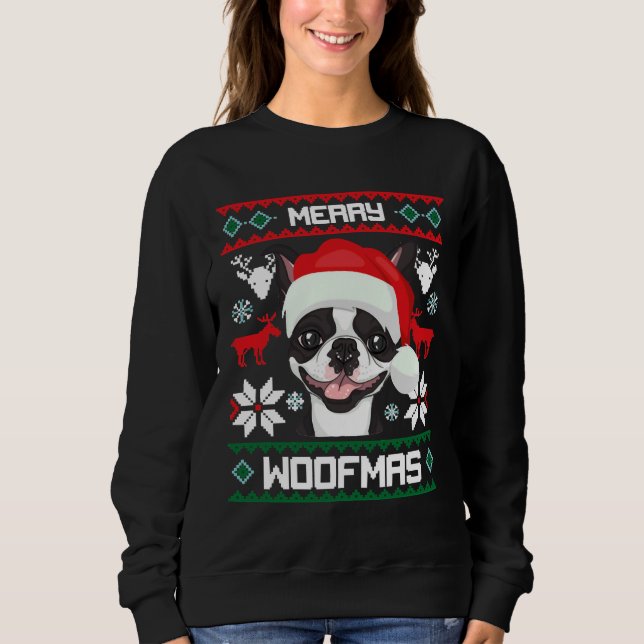 Moletom Cão de Natal Feio de Boston Terrier (Frente)