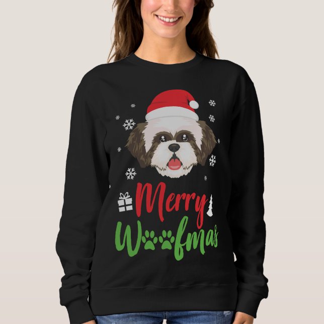 Moletom Cão de Natal Shih Tzu Feliz Woofmas (Frente)