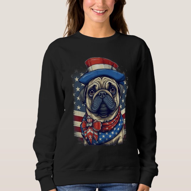 Moletom Cão Pug Patriótico de 4 de Julho (Frente)