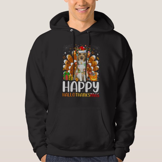 Moletom Cão Sheltie   Halloween Natal Feliz Hallothank (Frente)