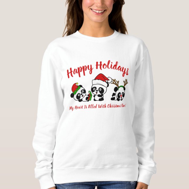 Moletom Capa Longa Personalizada dos Pandas de Natal (Frente)