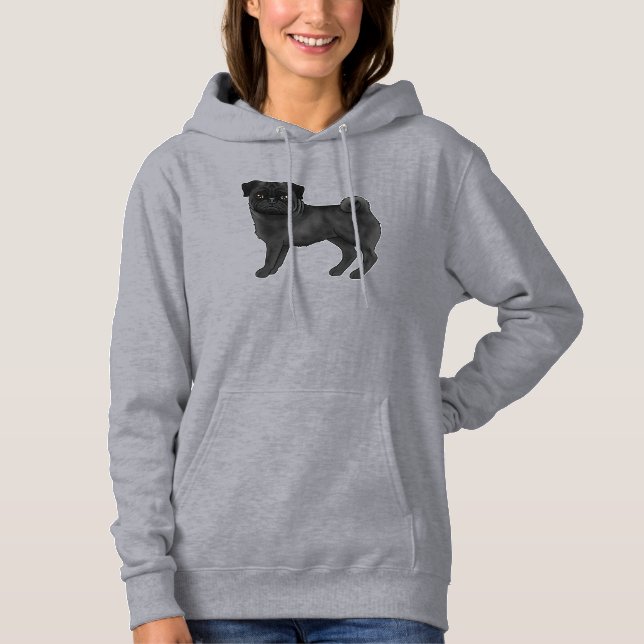 Moletom Capa Preta Pug Mops Raça de Cachorro Design Fofo (Frente)