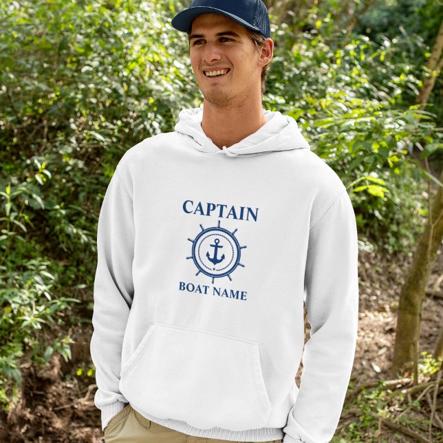 Moletom Capitão Boat Name Anchor Rope Helm Náutico (Customize to change text size. Choose from a variety of shirt colors and styles.)
