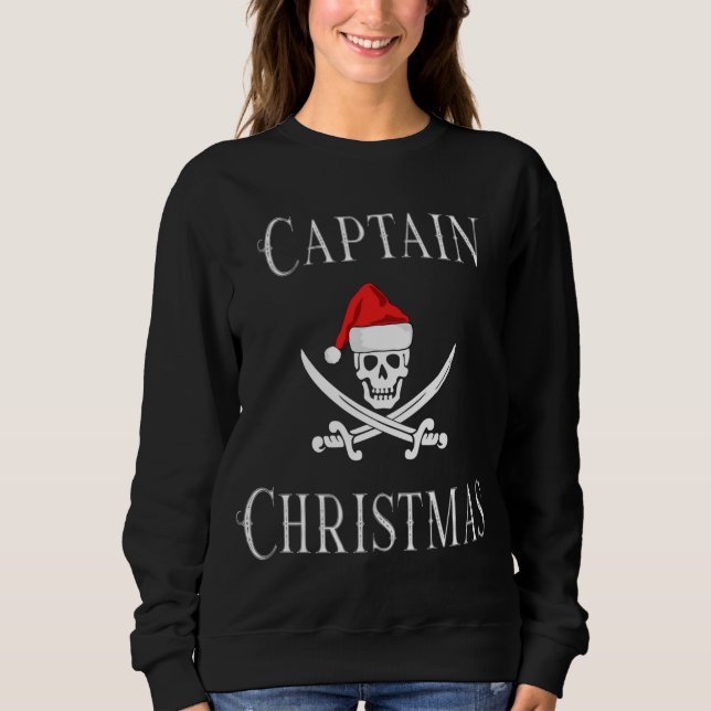 Moletom Capitão Feriado Natal Pirata Skull Santa Hat B (Frente)