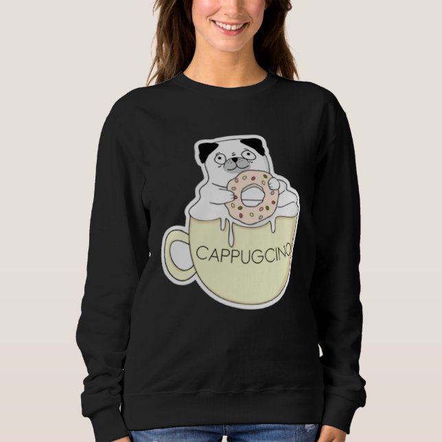 Moletom CappugCino Cute Pug with a Cookie in a Cappuccino  (Frente)