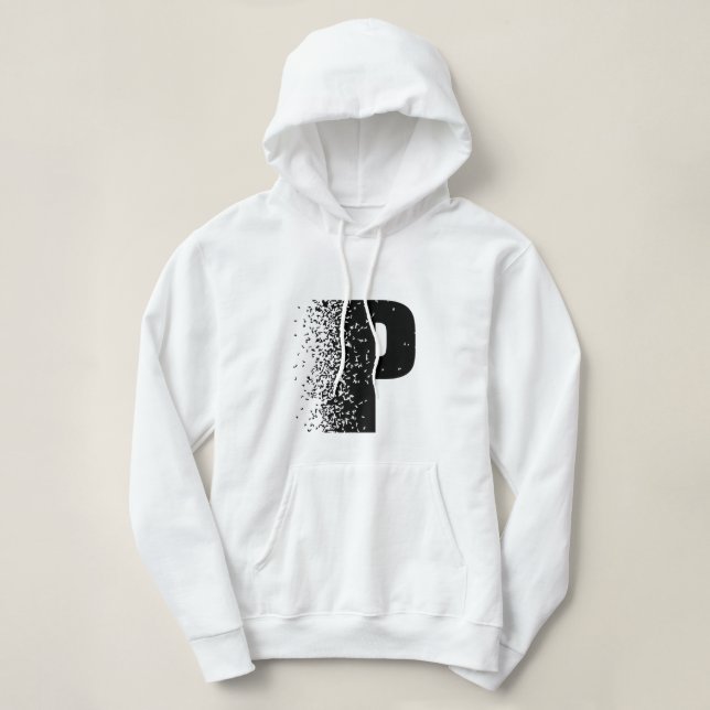 Moletom Capuz com Efeito de Desintegração da Letra P | Mod (Frente do Design)